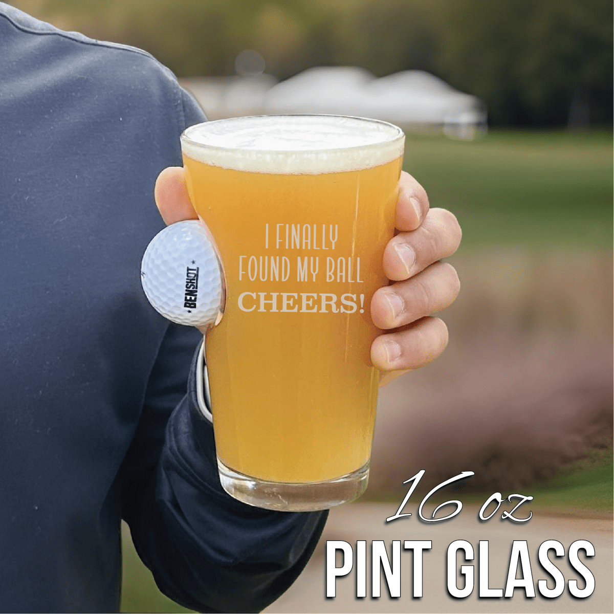 Funny Golf Gift Pint Glass with Ball and Funny Design