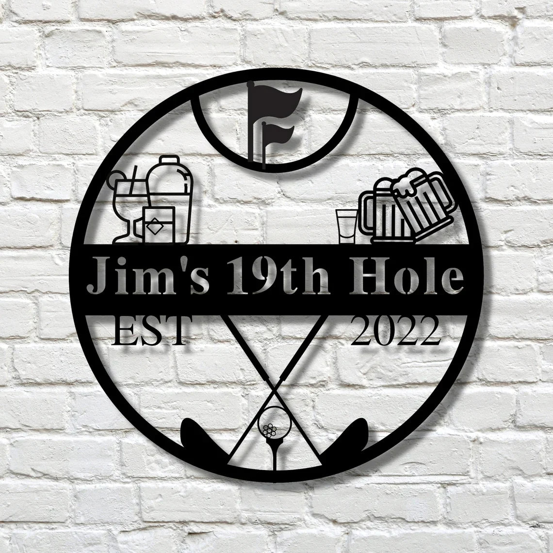 Custom 19th Hole golf pub sign with personalized name and year