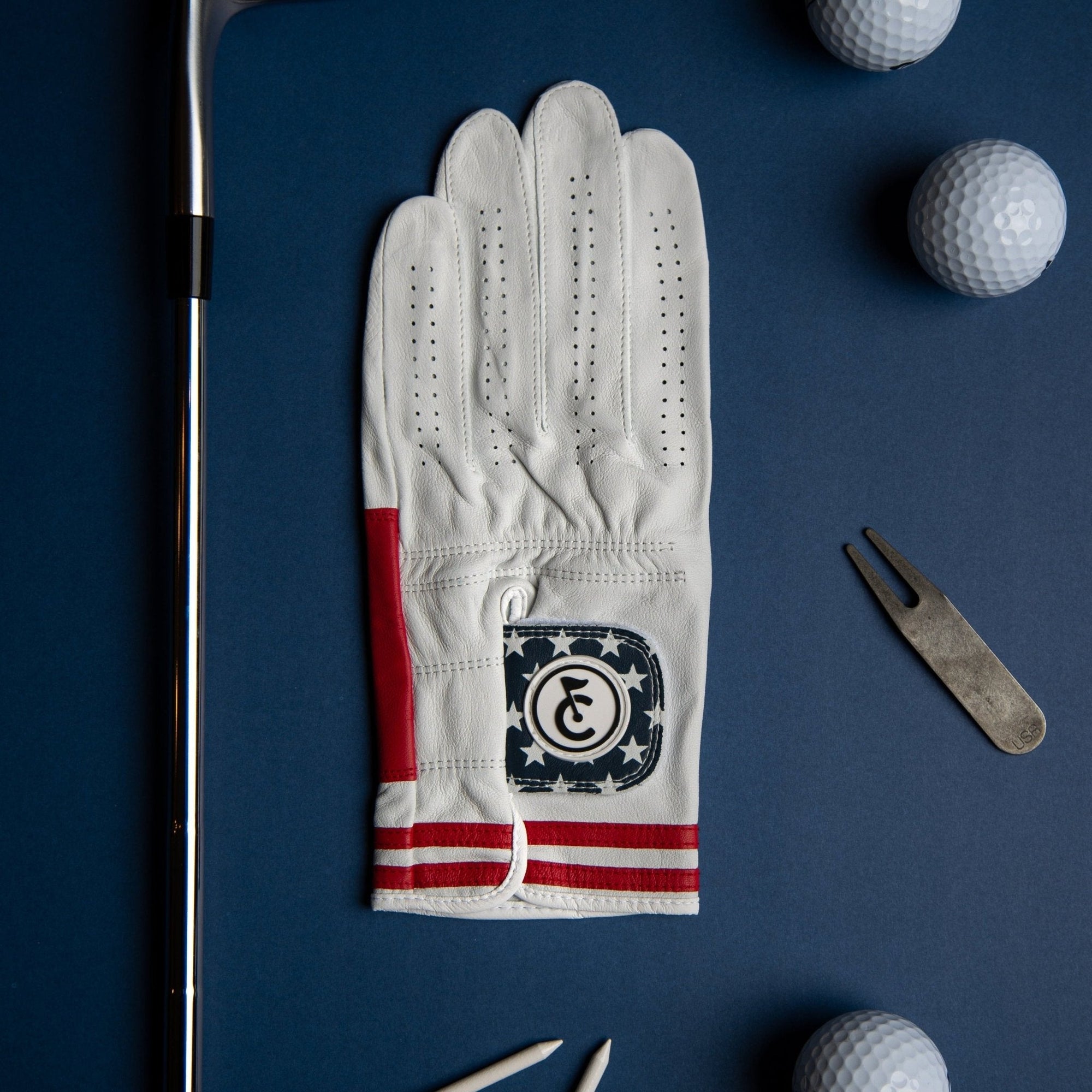 Stars & Stripes golf glove—American flag pattern on premium cabretta leather