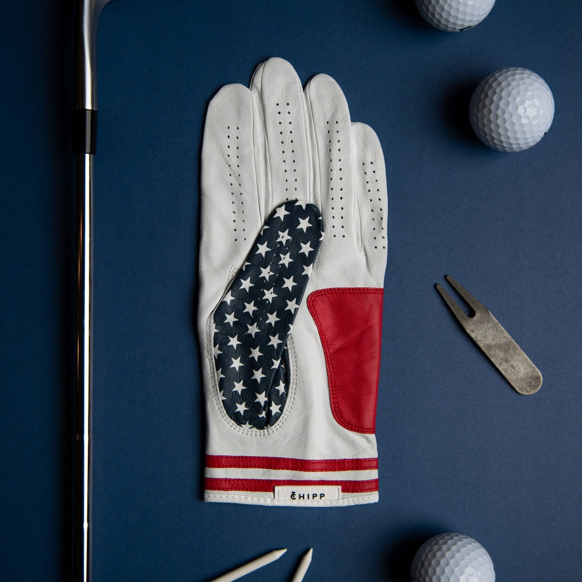 Stars &amp; Stripes golf glove—American flag pattern on premium cabretta leather