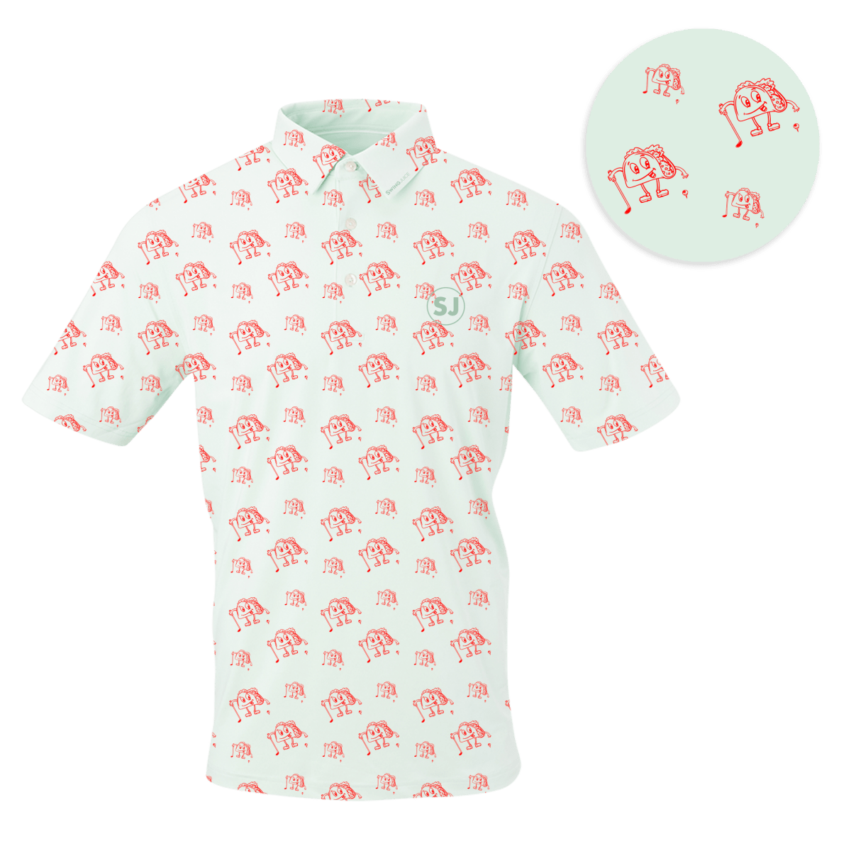 Golf Tacos Men’s Polo in Mint - Fun golf and taco graphic, soft cotton, relaxed fit