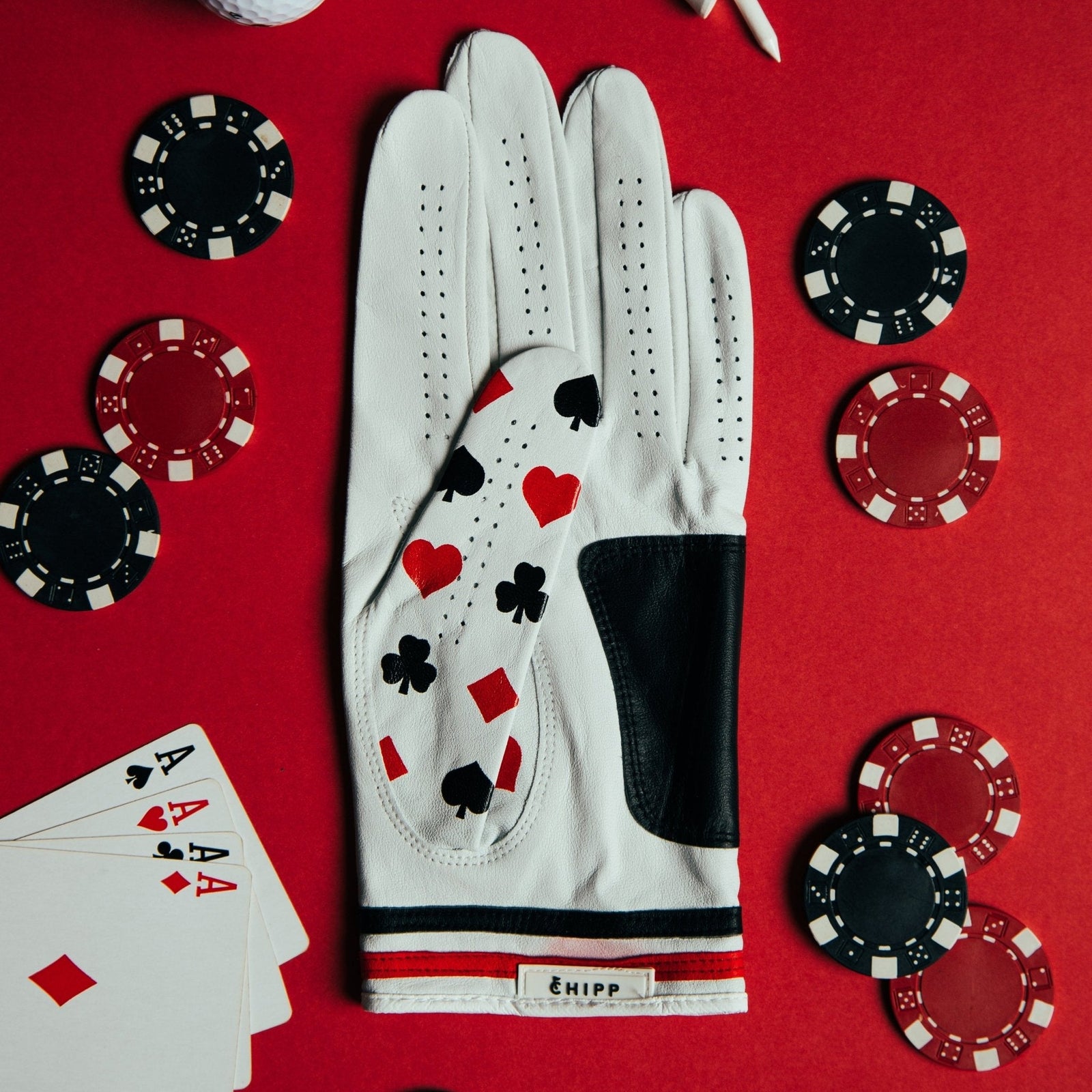 Texas Hole’em golf glove with gambler theme, made of premium cabretta leather