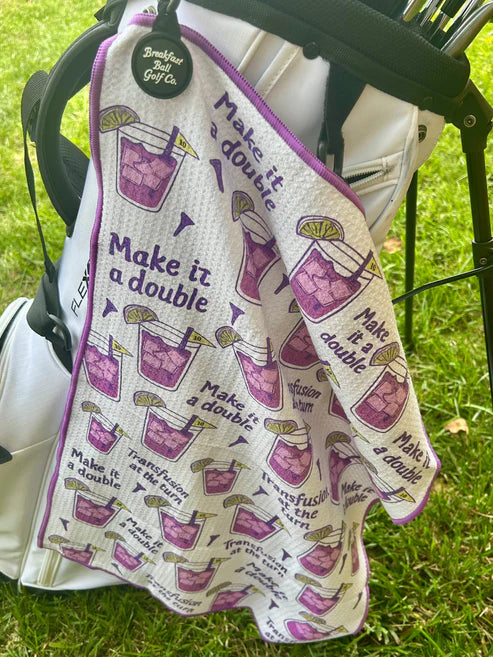 Transfusion tie-dye golf towel with waffle texture and hook attachment