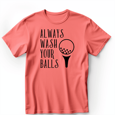 Light Red Mens T-Shirt With Always Wash Your Balls Design