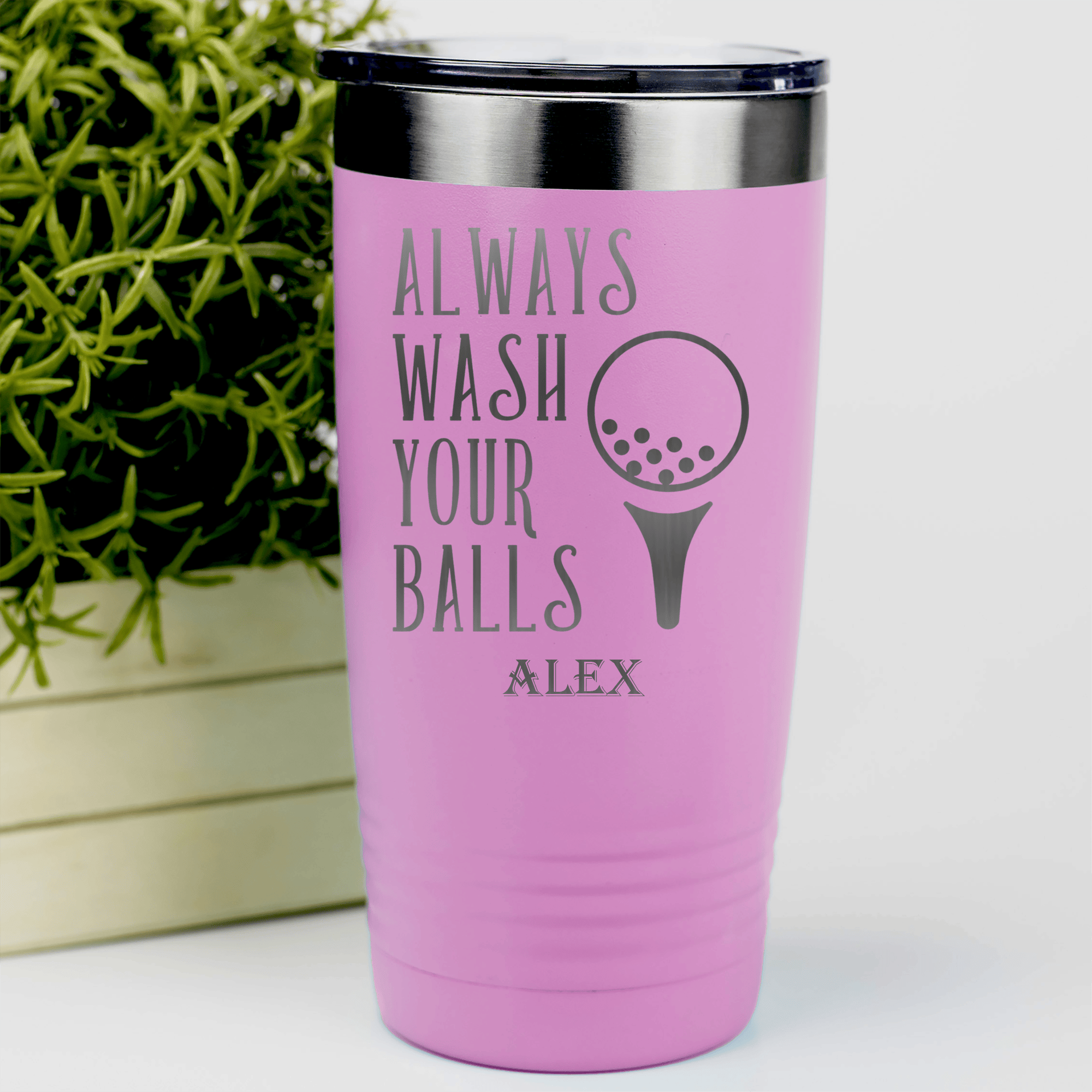 Pink Golf Tumbler With Always Wash Your Balls Design