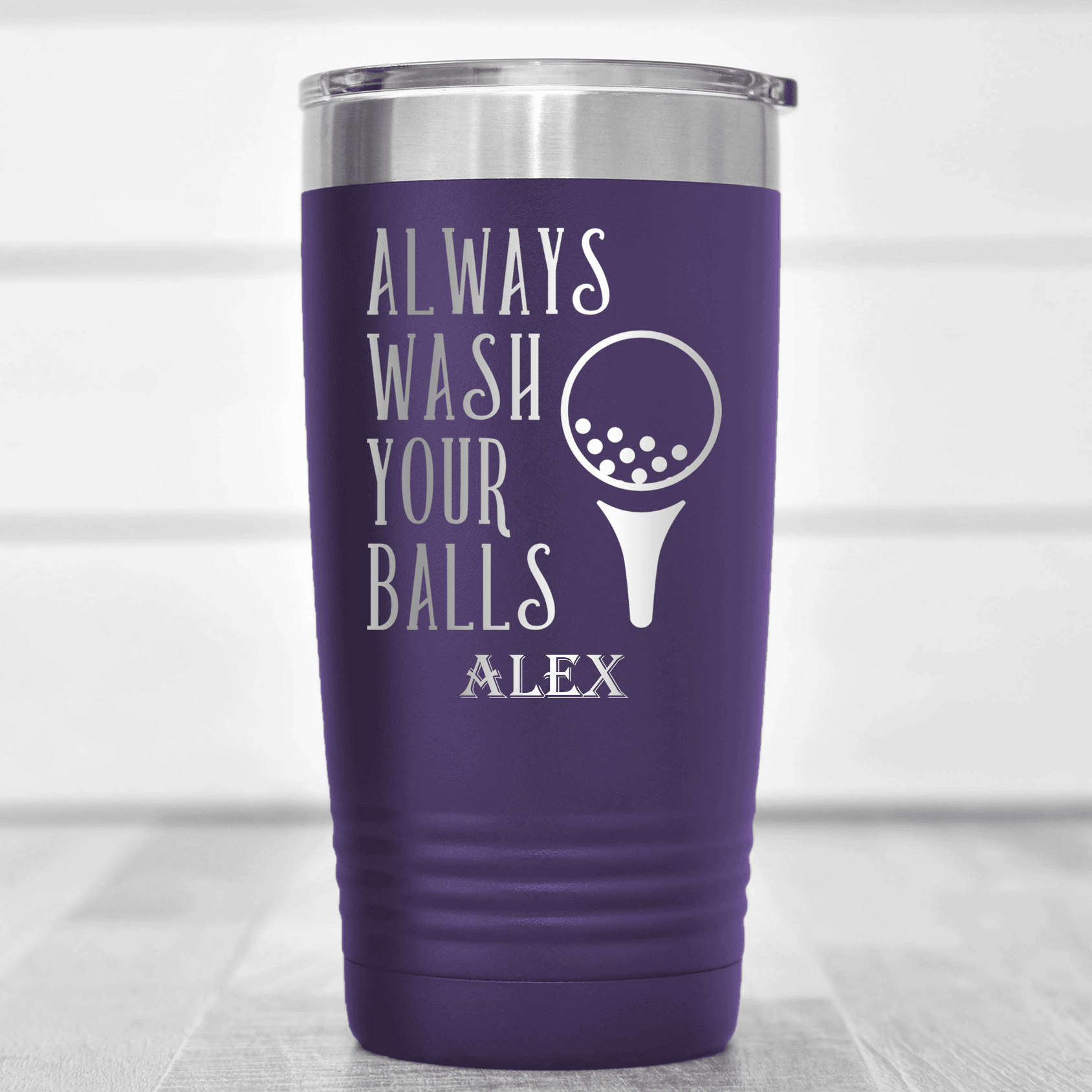 Purple Golf Tumbler With Always Wash Your Balls Design