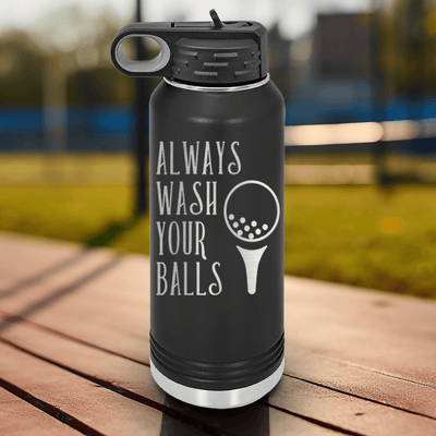 Black golf water bottle Always Wash Your Balls