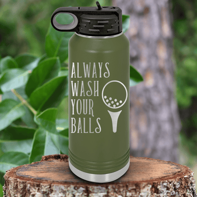 Military Green golf water bottle Always Wash Your Balls