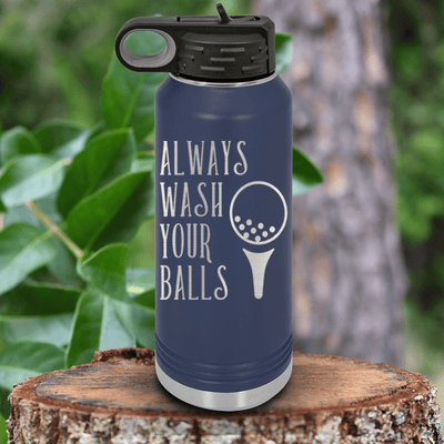 Navy golf water bottle Always Wash Your Balls