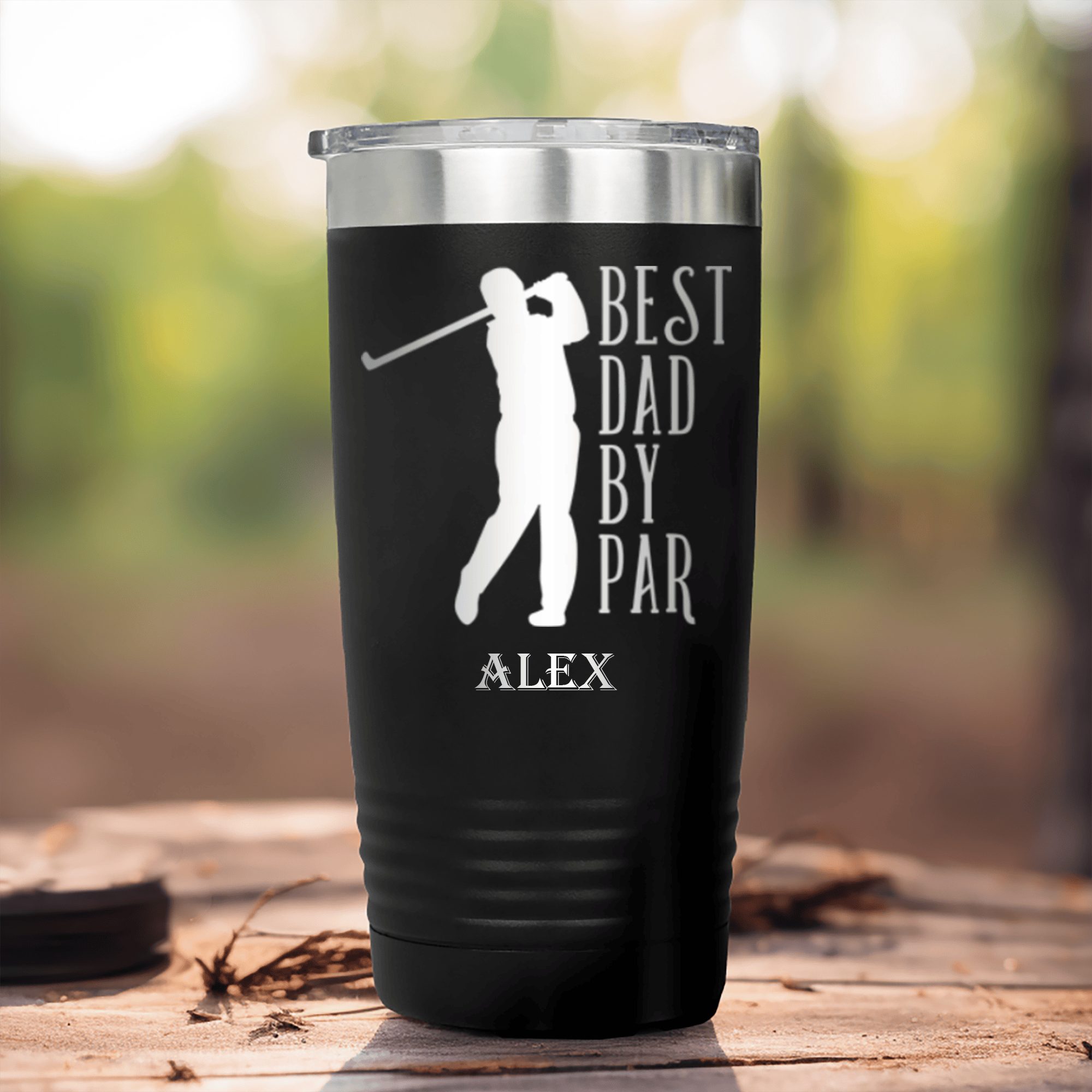 Black Golf Tumbler With Best Dad By Par Design