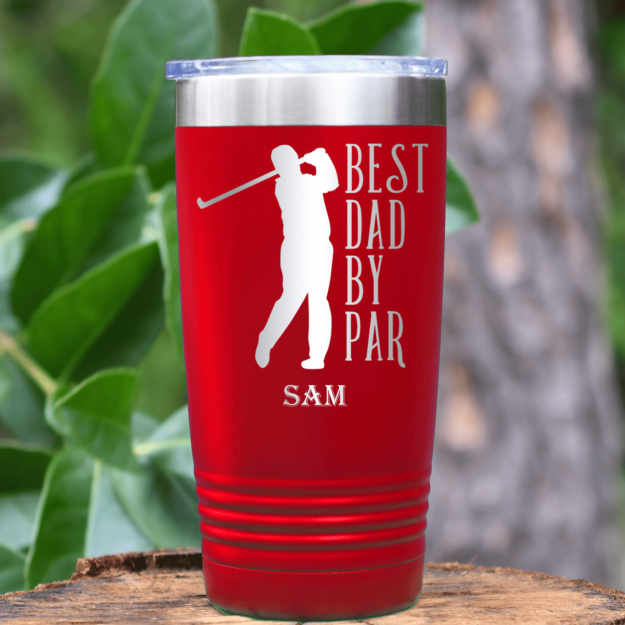 Red Golf Tumbler With Best Dad By Par Design