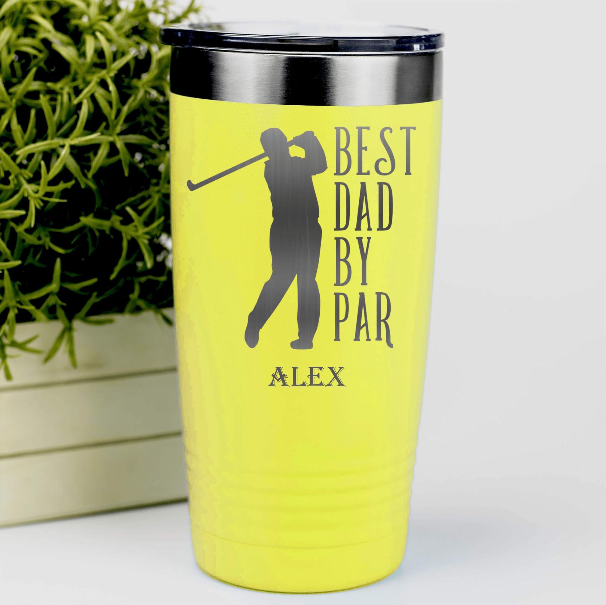 Yellow Golf Tumbler With Best Dad By Par Design