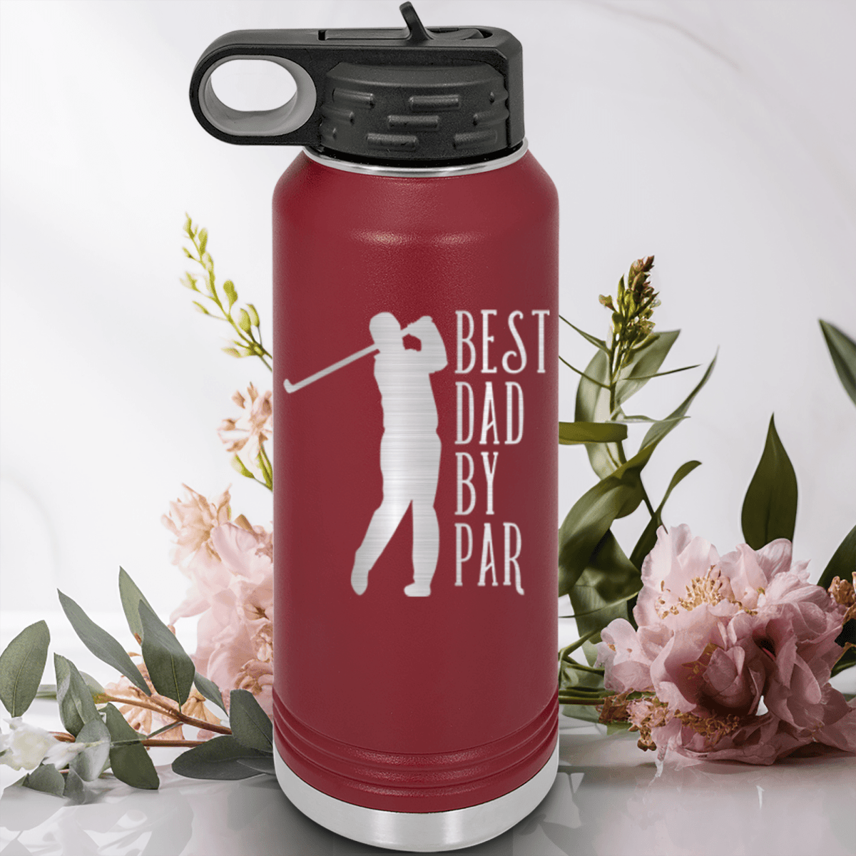 Maroon golf water bottle Best Dad By Par