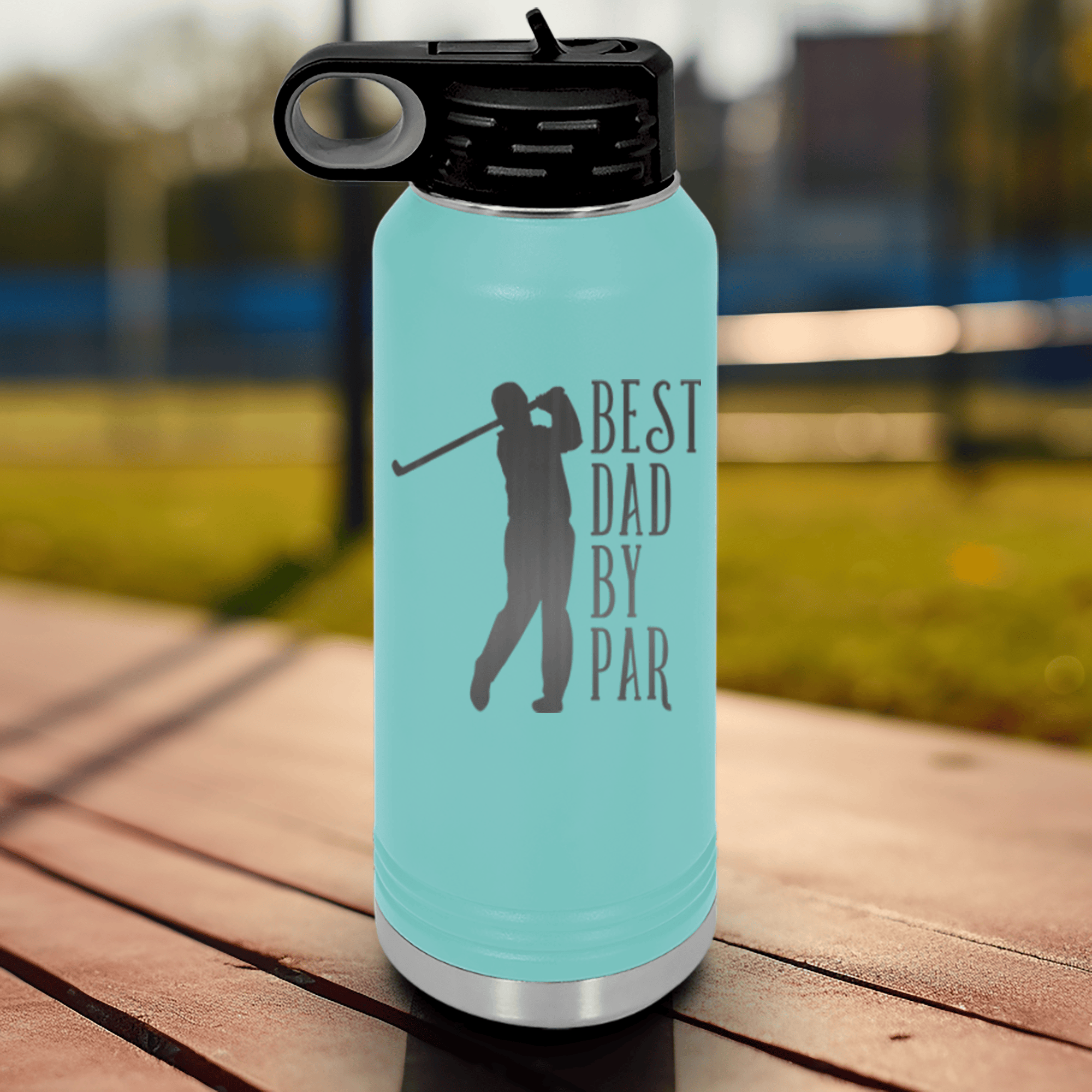 Teal golf water bottle Best Dad By Par