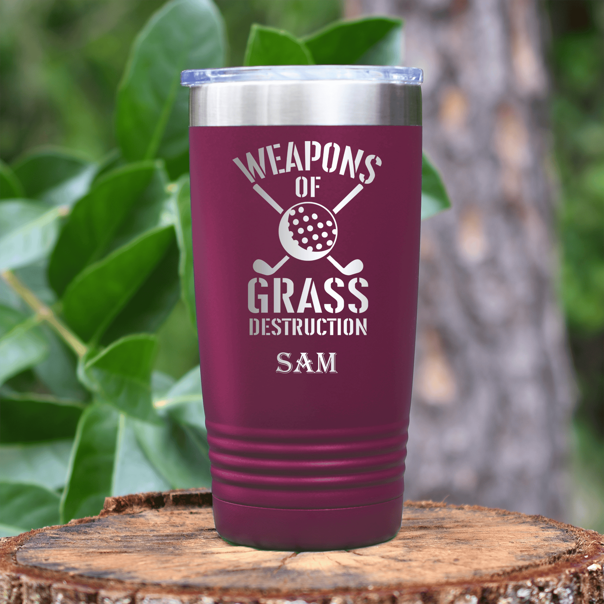 Maroon Golf Tumbler With Best Weapons Design