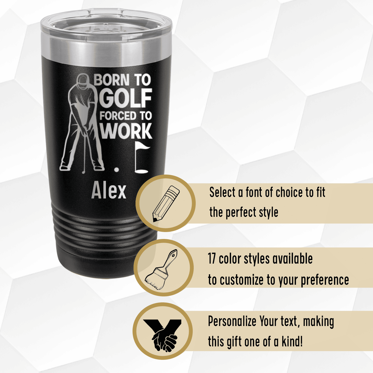 Navy Golf Tumbler With Born To Golf Design