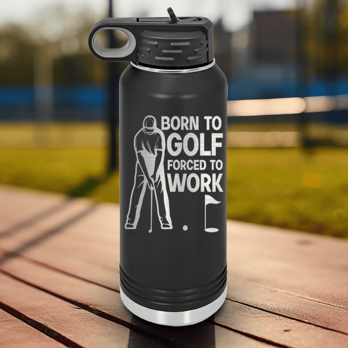 Black golf water bottle Born To Golf