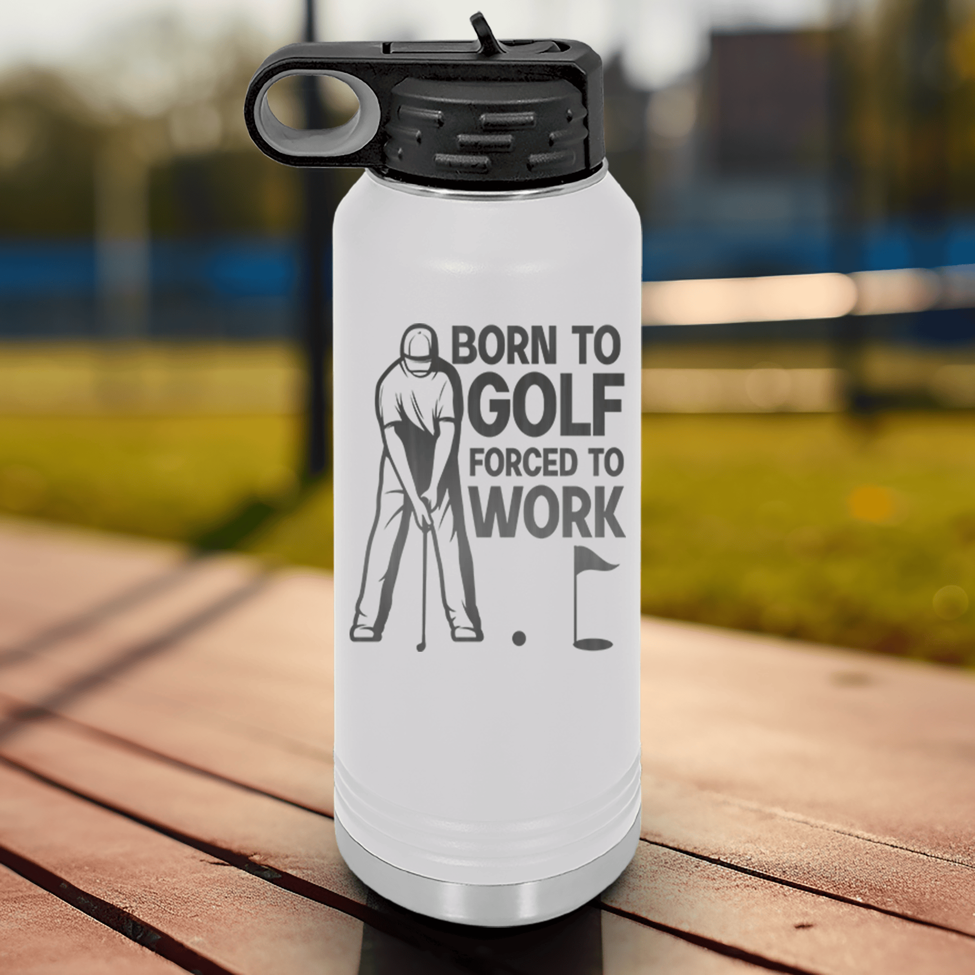 White golf water bottle Born To Golf