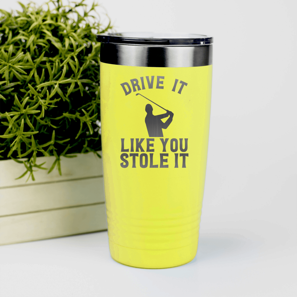 Yellow golf tumbler Drive Like You Stole