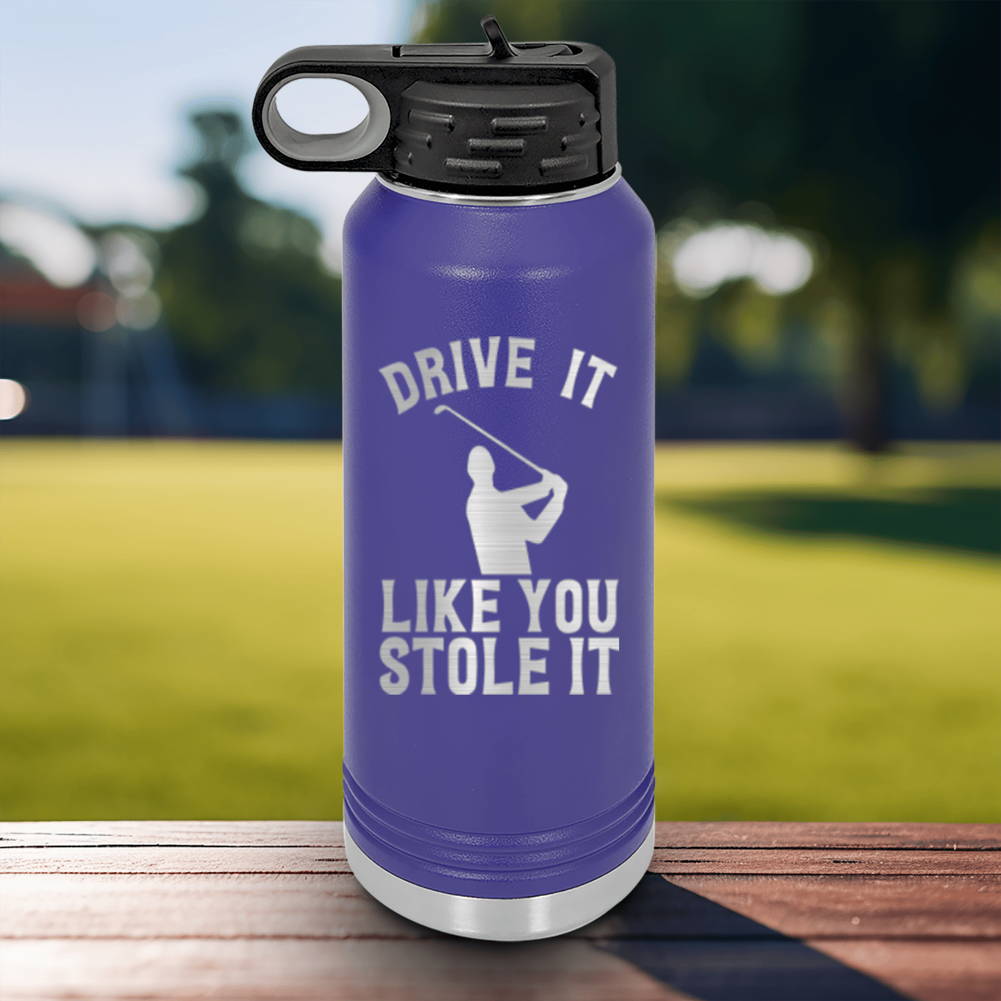 Purple golf water bottle Drive Like You Stole