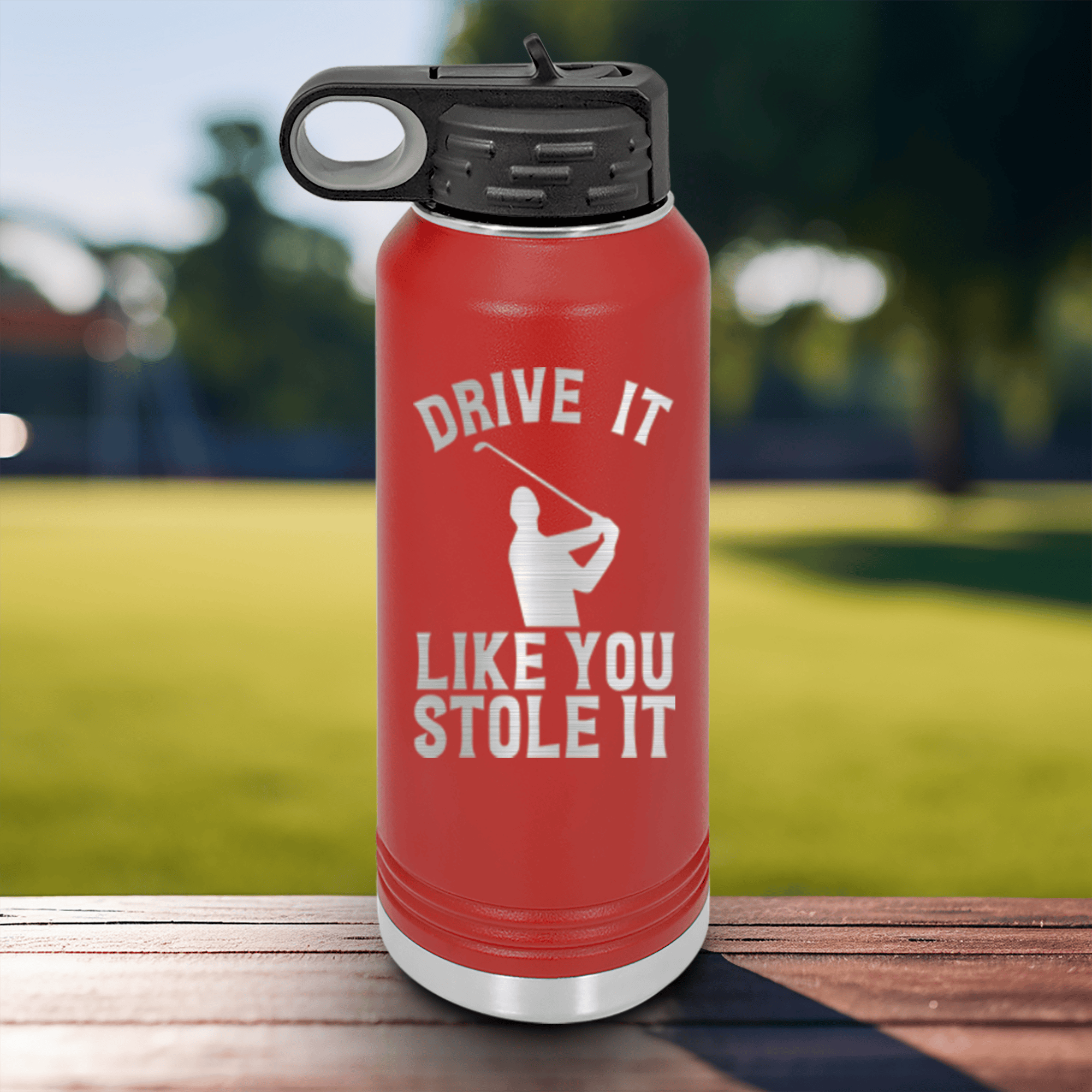 Black golf water bottle Drive Like You Stole