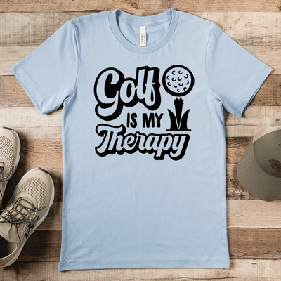 Light Blue Mens T-Shirt With Golf Is My Therapy Design
