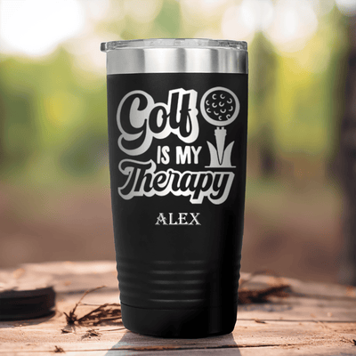 Black Golf Tumbler With Golf Is My Therapy Design