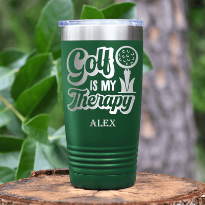 Green Golf Tumbler With Golf Is My Therapy Design