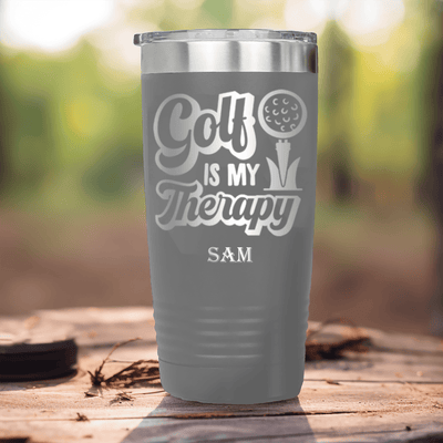 Grey Golf Tumbler With Golf Is My Therapy Design