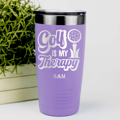 Light Purple Golf Tumbler With Golf Is My Therapy Design