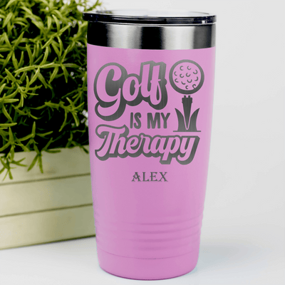 Pink Golf Tumbler With Golf Is My Therapy Design