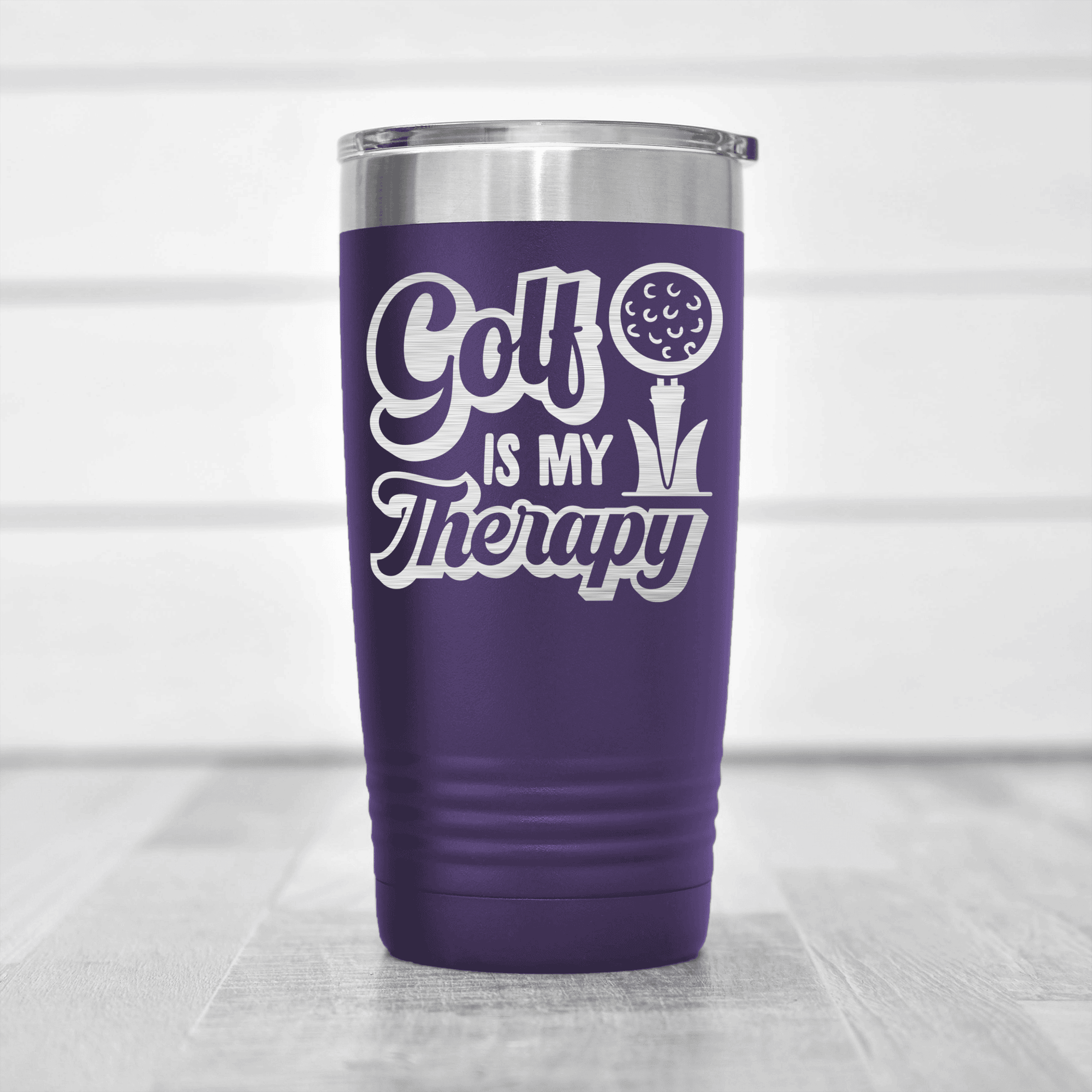 Purple golf tumbler Golf Is My Therapy