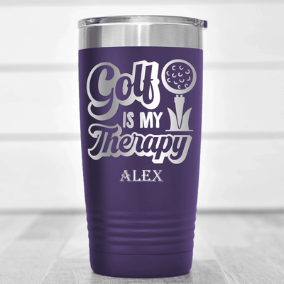 Purple Golf Tumbler With Golf Is My Therapy Design