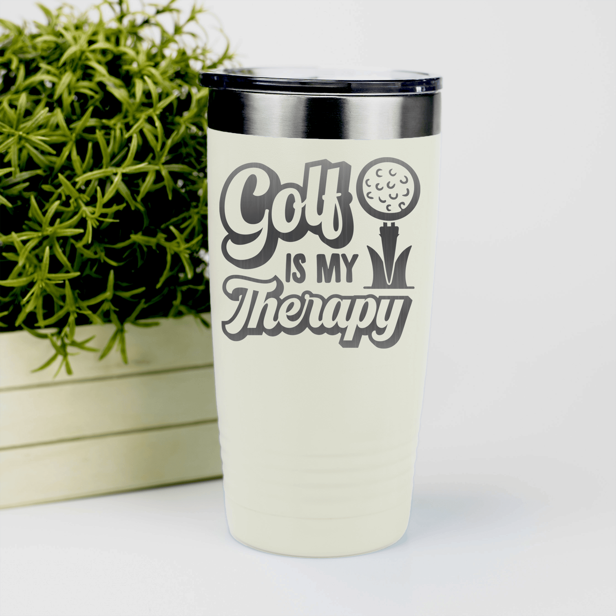 White golf tumbler Golf Is My Therapy