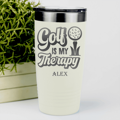 White Golf Tumbler With Golf Is My Therapy Design