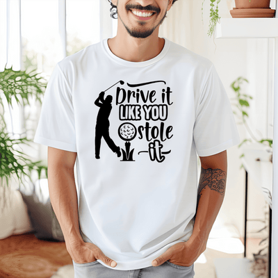 White Mens T-Shirt With Golf Thief Design