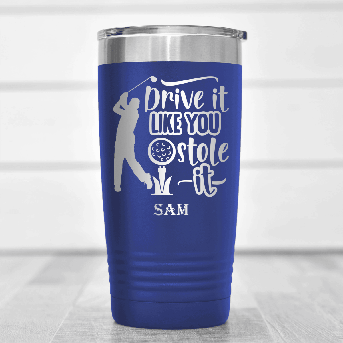 Blue Golf Tumbler With Golf Thief Design