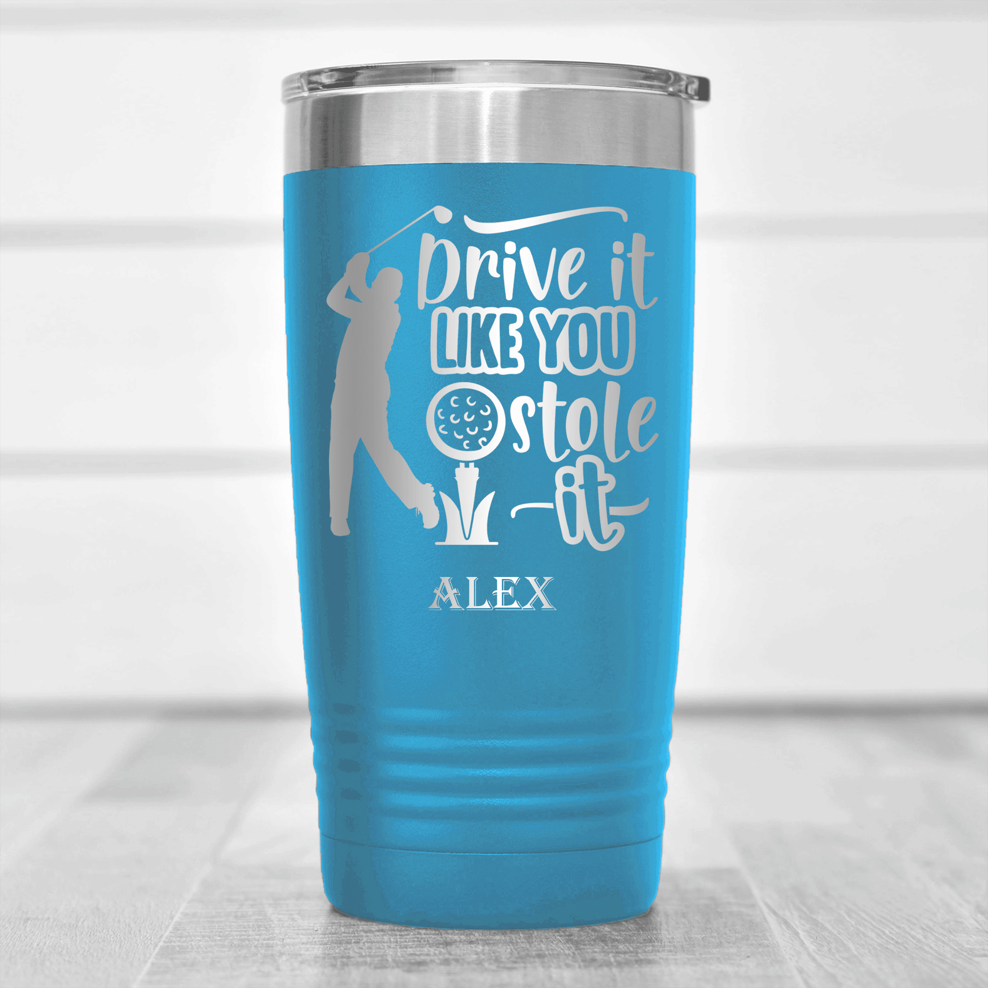 Light Blue Golf Tumbler With Golf Thief Design