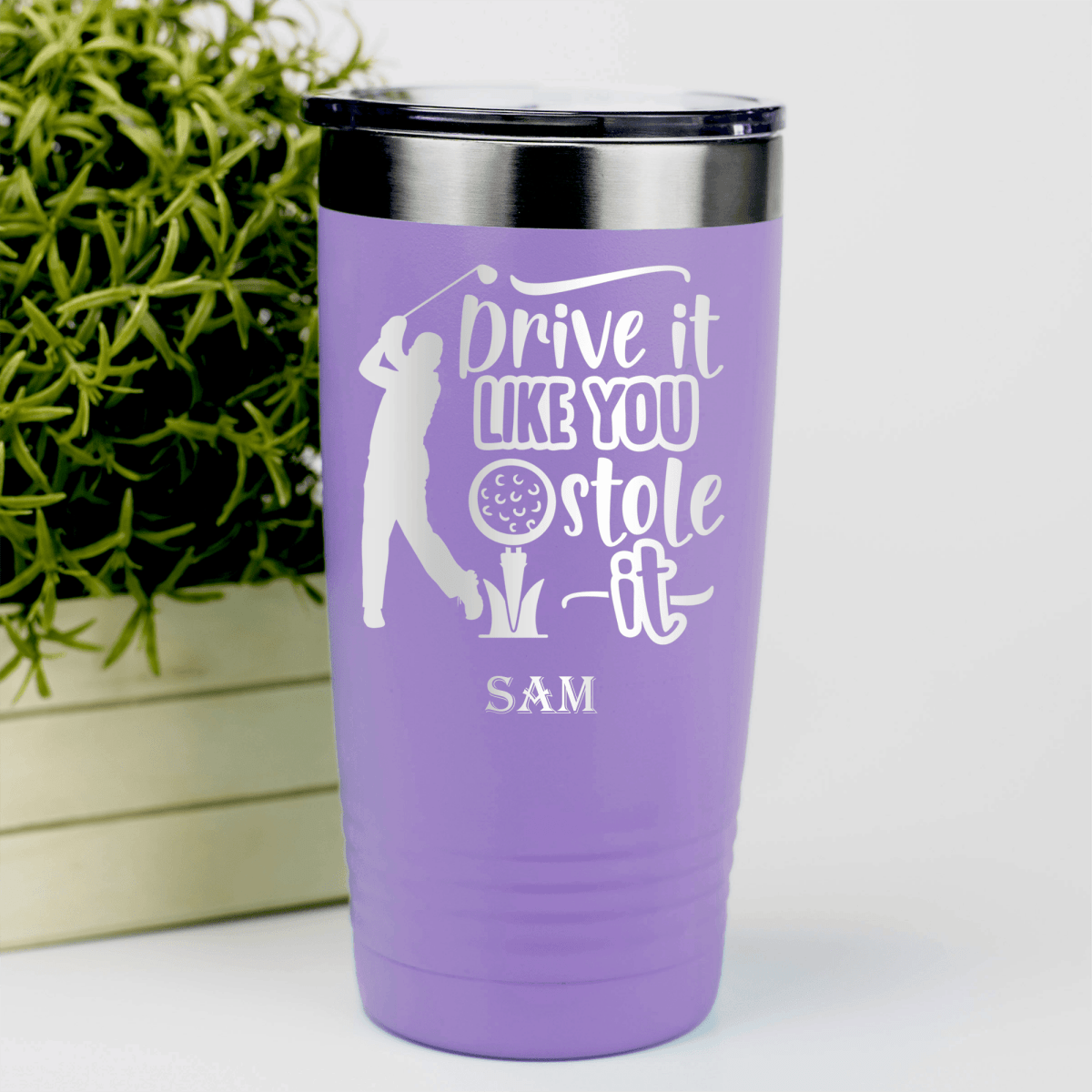 Light Purple Golf Tumbler With Golf Thief Design