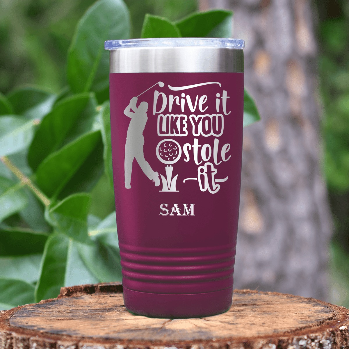 Maroon Golf Tumbler With Golf Thief Design
