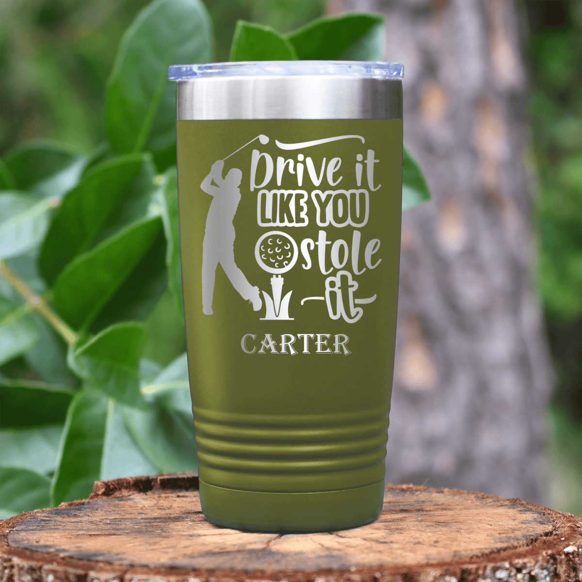 Military Green Golf Tumbler With Golf Thief Design
