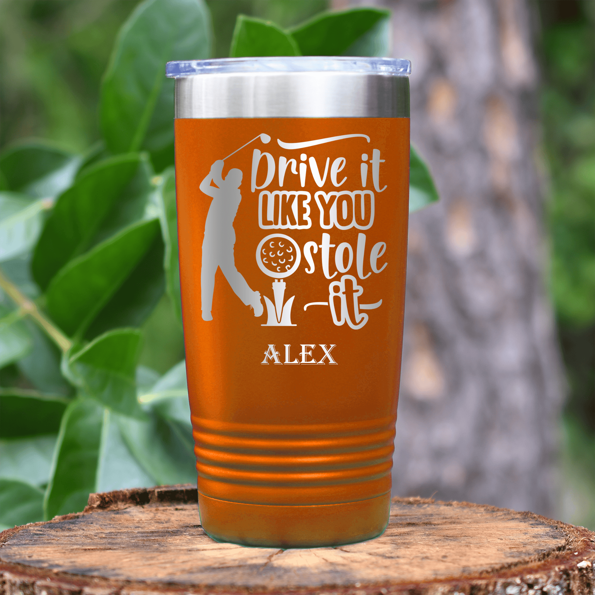 Orange Golf Tumbler With Golf Thief Design