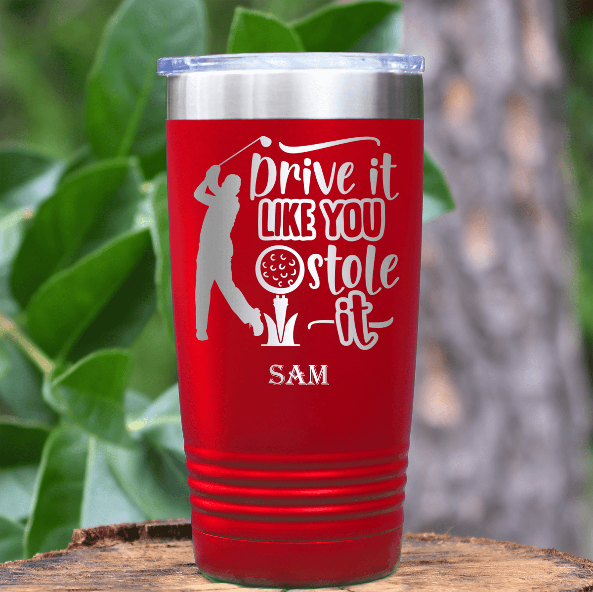 Red Golf Tumbler With Golf Thief Design