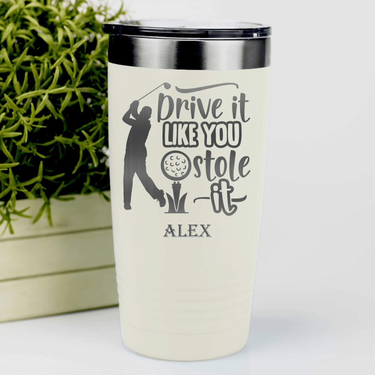 White Golf Tumbler With Golf Thief Design