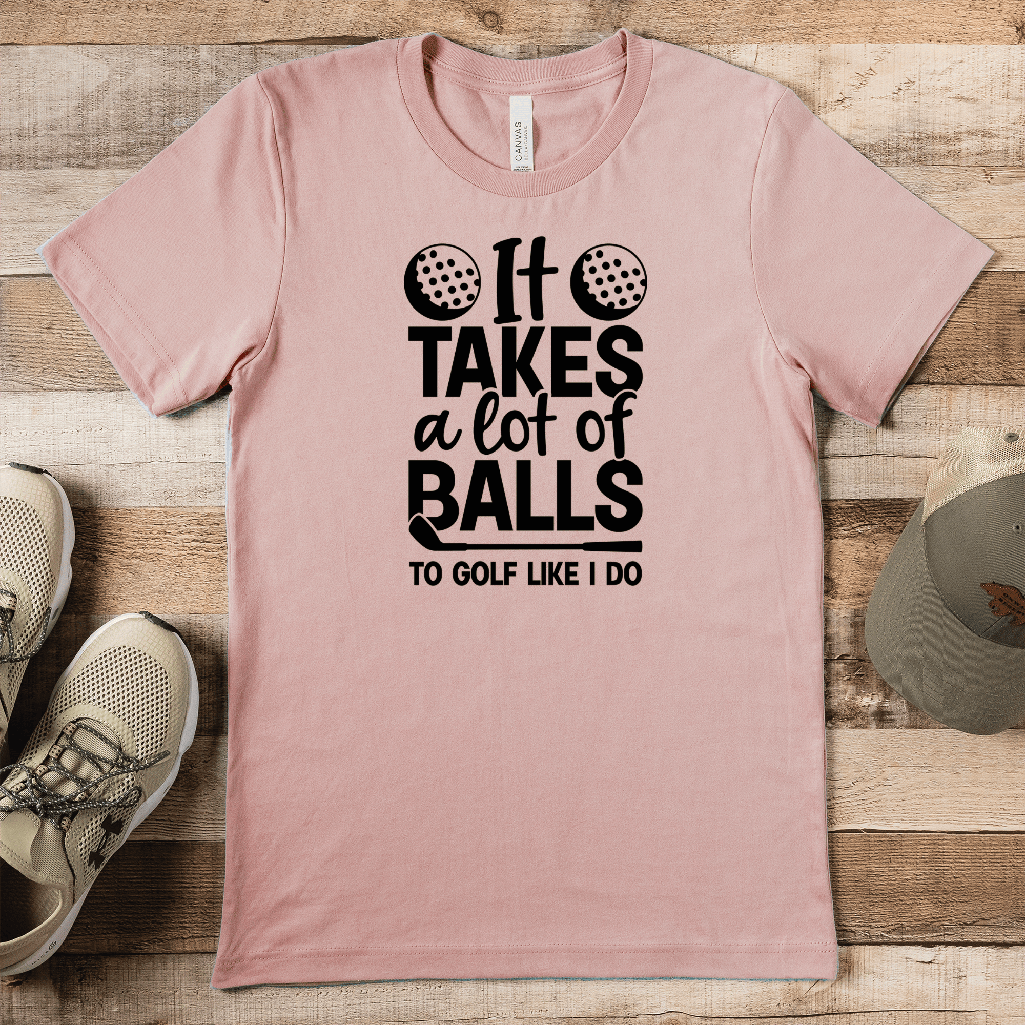 Heather Peach Mens T-Shirt With Golfing Takes Balls Design