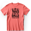Light Red Mens T-Shirt With Golfing Takes Balls Design