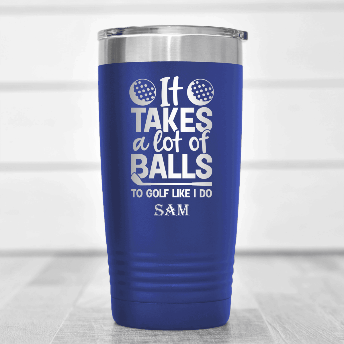 Blue Golf Tumbler With Golfing Takes Balls Design