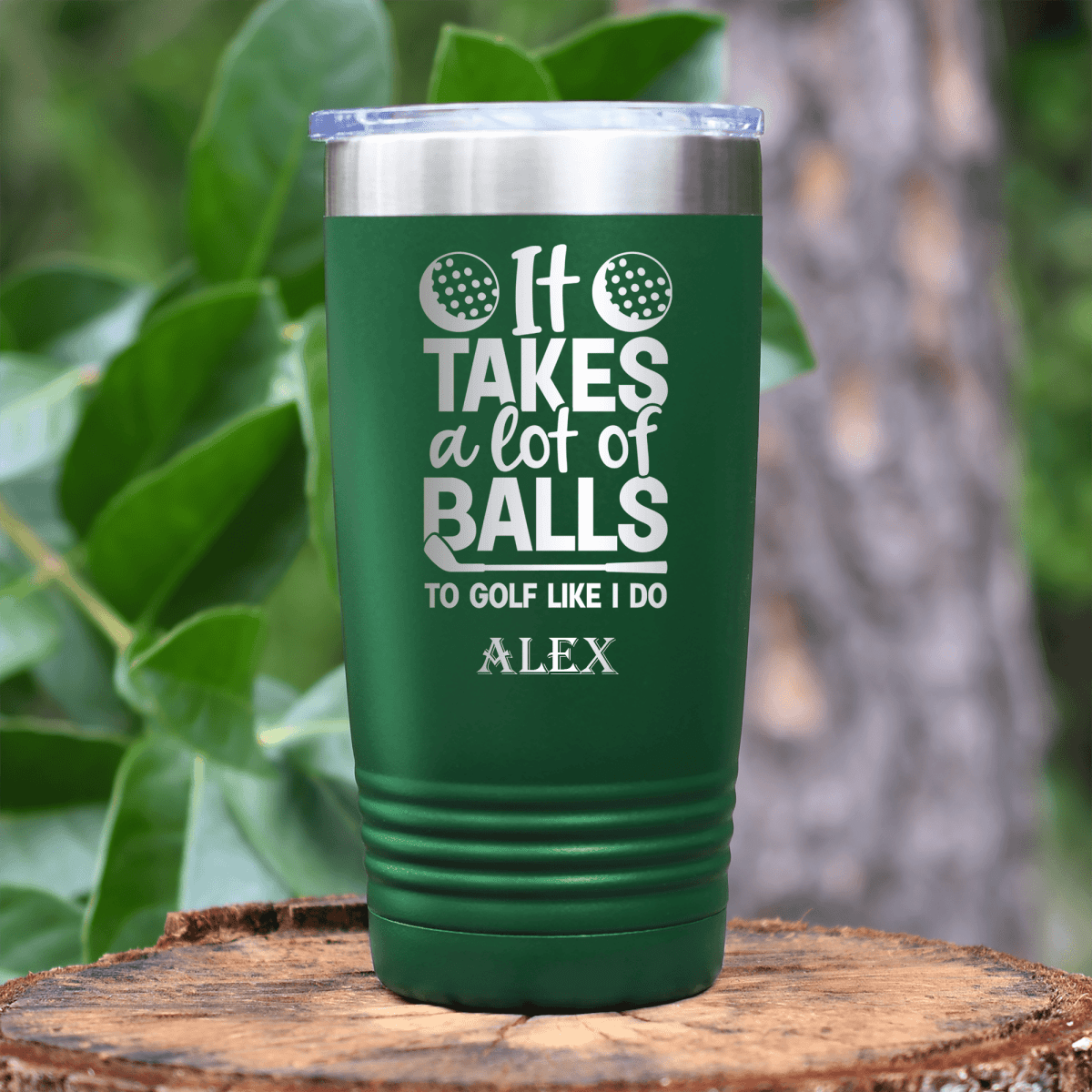 Green Golf Tumbler With Golfing Takes Balls Design