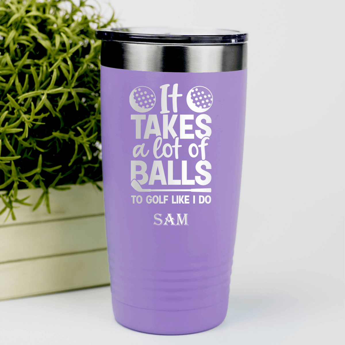 Light Purple Golf Tumbler With Golfing Takes Balls Design