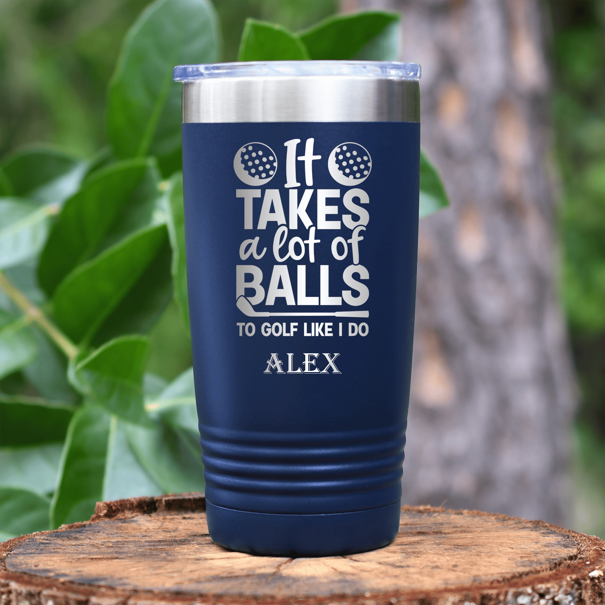 Navy Golf Tumbler With Golfing Takes Balls Design